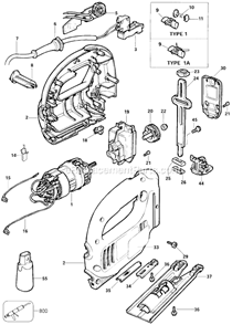 Page A Diagram and Parts List for JS250Q Type 1A Black and Decker Jig Saw